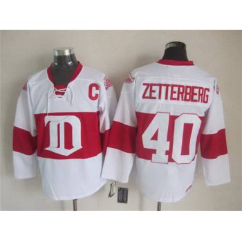 Men's Detroit Red Wings #40 Henrik Zetterberg 2008-09 White CCM Vintage Throwback Jersey
