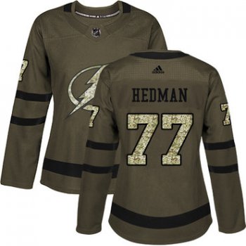 Adidas Tampa Bay Lightning #77 Victor Hedman Green Salute to Service Women's Stitched NHL Jersey