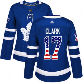 Adidas Toronto Maple Leafs #17 Wendel Clark Blue Home Authentic USA Flag Women's Stitched NHL Jersey
