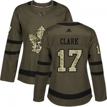 Adidas Toronto Maple Leafs #17 Wendel Clark Green Salute to Service Women's Stitched NHL Jersey