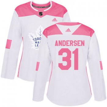 Adidas Toronto Maple Leafs #31 Frederik Andersen White Pink Authentic Fashion Women's Stitched NHL Jersey