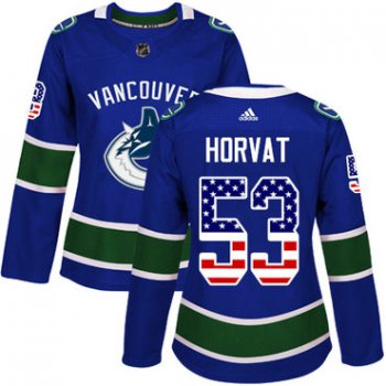 Adidas Vancouver Canucks #53 Bo Horvat Blue Home Authentic USA Flag Women's Stitched NHL Jersey