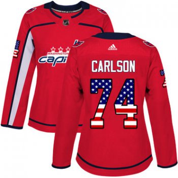 Adidas Washington Capitals #74 John Carlson Red Home Authentic USA Flag Women's Stitched NHL Jersey