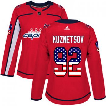 didas Washington Capitals #92 Evgeny Kuznetsov Red Home Authentic USA Flag Women's Stitched NHL Jersey