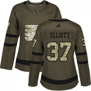 Adidas Philadelphia Flyers #37 Brian Elliott Green Salute to Service Women's Stitched NHL Jersey
