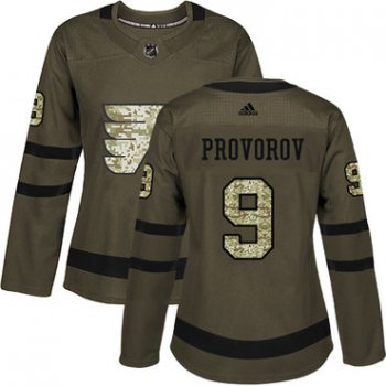 Adidas Philadelphia Flyers #9 Ivan Provorov Green Salute to Service Women's Stitched NHL Jersey