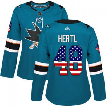 Adidas San Jose Sharks #48 Tomas Hertl Teal Home Authentic USA Flag Women's Stitched NHL Jersey