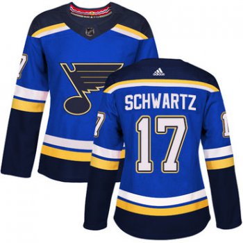 Adidas St.Louis Blues #17 Jaden Schwartz Blue Home Authentic Women's Stitched NHL Jersey
