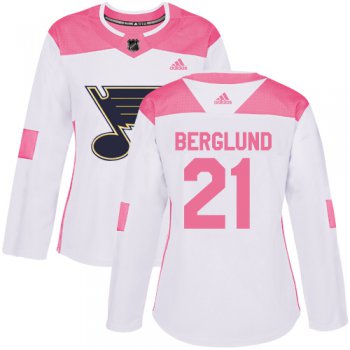 Adidas St.Louis Blues #21 Patrik Berglund White Pink Authentic Fashion Women's Stitched NHL Jersey