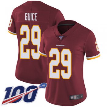 Redskins #29 Derrius Guice Burgundy Red Team Color Women's Stitched Football 100th Season Vapor Limited Jersey