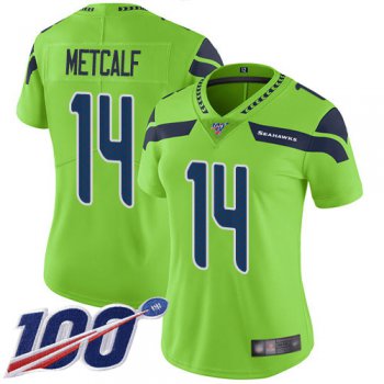 Seahawks #14 D.K. Metcalf Green Women's Stitched Football Limited Rush 100th Season Jersey