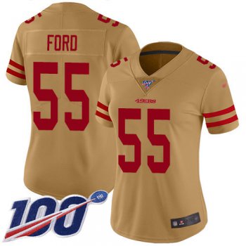 Nike 49ers #55 Dee Ford Gold Women's Stitched NFL Limited Inverted Legend 100th Season Jersey