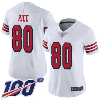 Nike 49ers #80 Jerry Rice White Rush Women's Stitched NFL Limited 100th Season Jersey
