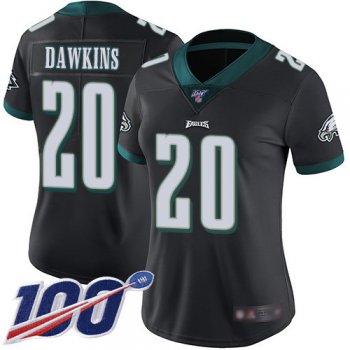 Nike Eagles #20 Brian Dawkins Black Alternate Women's Stitched NFL 100th Season Vapor Limited Jersey