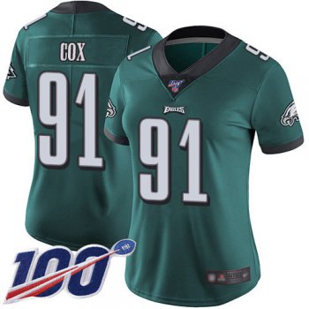 Nike Eagles #91 Fletcher Cox Midnight Green Team Color Women's Stitched NFL 100th Season Vapor Limited Jersey