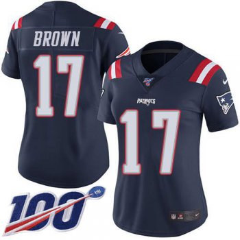 Nike Patriots #17 Antonio Brown Navy Blue Women's Stitched NFL Limited Rush 100th Season Jersey