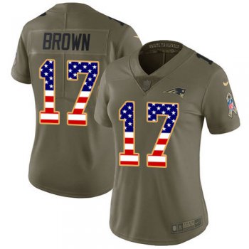 Nike Patriots #17 Antonio Brown Olive USA Flag Women's Stitched NFL Limited 2017 Salute to Service Jersey