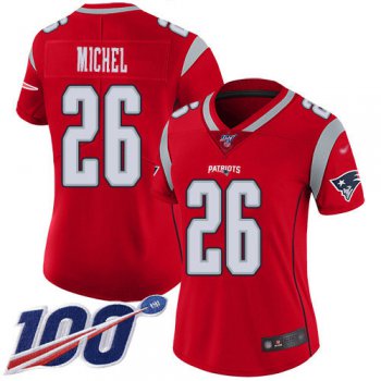Nike Patriots #26 Sony Michel Red Women's Stitched NFL Limited Inverted Legend 100th Season Jersey
