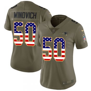 Nike Patriots #50 Chase Winovich Olive USA Flag Women's Stitched NFL Limited 2017 Salute to Service Jersey