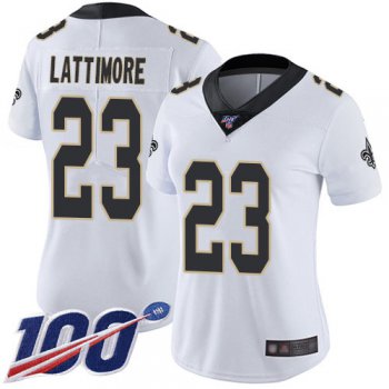 Nike Saints #23 Marshon Lattimore White Women's Stitched NFL 100th Season Vapor Limited Jersey
