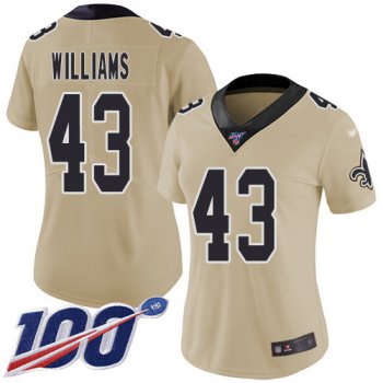 Nike Saints #43 Marcus Williams Gold Women's Stitched NFL Limited Inverted Legend 100th Season Jersey