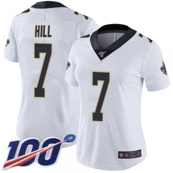 Nike Saints #7 Taysom Hill White Women's Stitched NFL 100th Season Vapor Limited Jersey