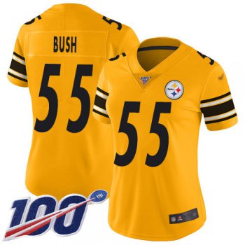 Nike Steelers #55 Devin Bush Gold Women's Stitched NFL Limited Inverted Legend 100th Season Jersey