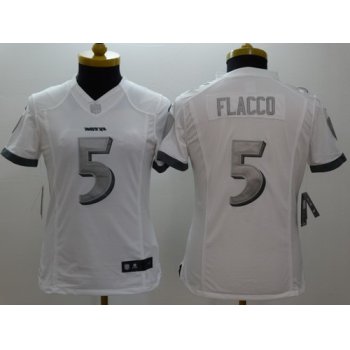 Nike Baltimore Ravens #5 Joe Flacco Platinum White Limited Womens Jersey