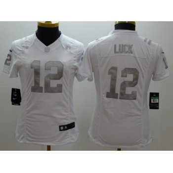 Nike Indianapolis Colts #12 Andrew Luck Platinum White Limited Womens Jersey