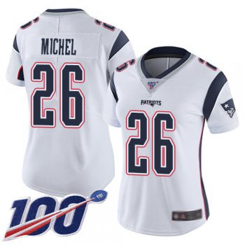 Nike Patriots #26 Sony Michel White Women's Stitched NFL 100th Season Vapor Limited Jersey