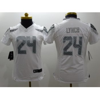 Nike Seattle Seahawks #24 Marshawn Lynch Platinum White Limited Womens Jersey