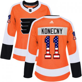 Adidas Philadelphia Flyers #11 Travis Konecny Orange Home Authentic USA Flag Women's Stitched NHL Jersey