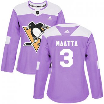 Adidas Pittsburgh Penguins #3 Olli Maatta Purple Authentic Fights Cancer Women's Stitched NHL Jersey
