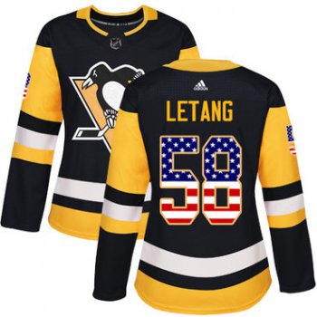 Adidas Pittsburgh Penguins #58 Kris Letang Black Home Authentic USA Flag Women's Stitched NHL Jersey