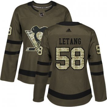 Adidas Pittsburgh Penguins #58 Kris Letang Green Salute to Service Women's Stitched NHL Jersey