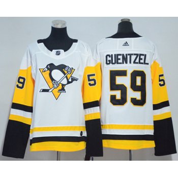 Adidas Pittsburgh Penguins #59 Jake Guentzel White Road Authentic Women's Stitched NHL Jersey