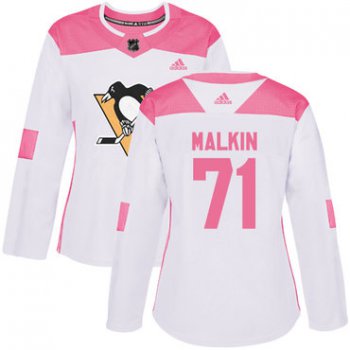 Adidas Pittsburgh Penguins #71 Evgeni Malkin White Pink Authentic Fashion Women's Stitched NHL Jersey