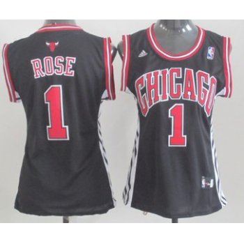 Chicago Bulls #1 Derrick Rose Black Womens Jersey