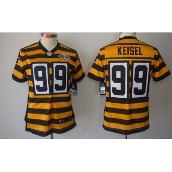 Nike Pittsburgh Steelers #99 Brett Keisel Yellow With Black Throwback 80TH Womens Jersey