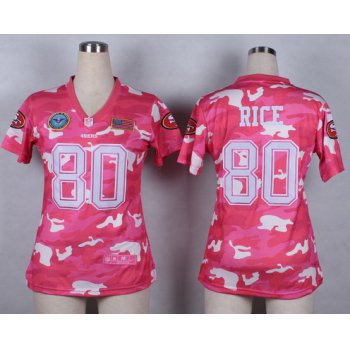 Nike San Francisco 49ers #80 Jerry Rice 2014 Salute to Service Pink Camo Womens Jersey