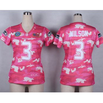 Nike Seattle Seahawks #3 Russell Wilson 2014 Salute to Service Pink Camo Womens Jersey