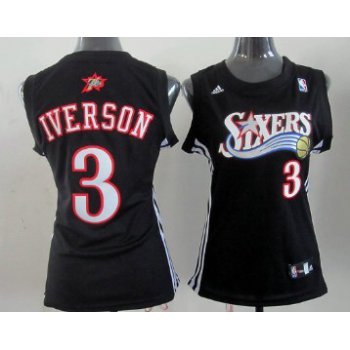 Philadelphia 76ers #3 Allen Iverson Black Womens Jersey