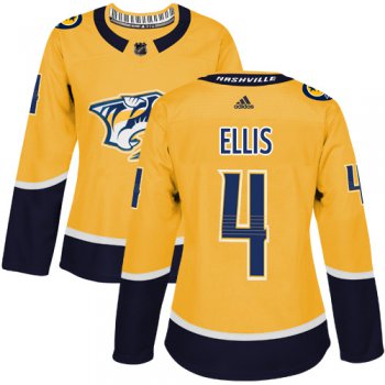 Adidas Nashville Predators #4 Ryan Ellis Yellow Home Authentic Women's Stitched NHL Jersey