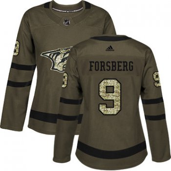 Adidas Nashville Predators #9 Filip Forsberg Green Salute to Service Women's Stitched NHL Jersey