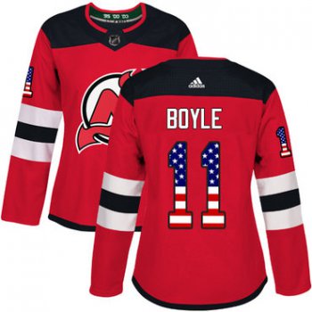 Adidas New Jersey Devils #11 Brian Boyle Red Home Authentic USA Flag Women's Stitched NHL Jersey