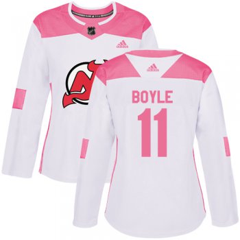 Adidas New Jersey Devils #11 Brian Boyle White Pink Authentic Fashion Women's Stitched NHL Jersey