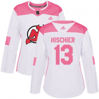 Adidas New Jersey Devils #13 Nico Hischier White Pink Authentic Fashion Women's Stitched NHL Jersey