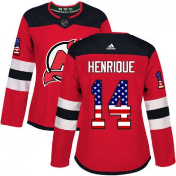 Adidas New Jersey Devils #14 Adam Henrique Red Home Authentic USA Flag Women's Stitched NHL Jersey