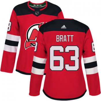 Adidas New Jersey Devils #63 Jesper Bratt Red Home Authentic Women's Stitched NHL Jersey