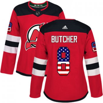 Adidas New Jersey Devils #8 Will Butcher Red Home Authentic USA Flag Women's Stitched NHL Jersey